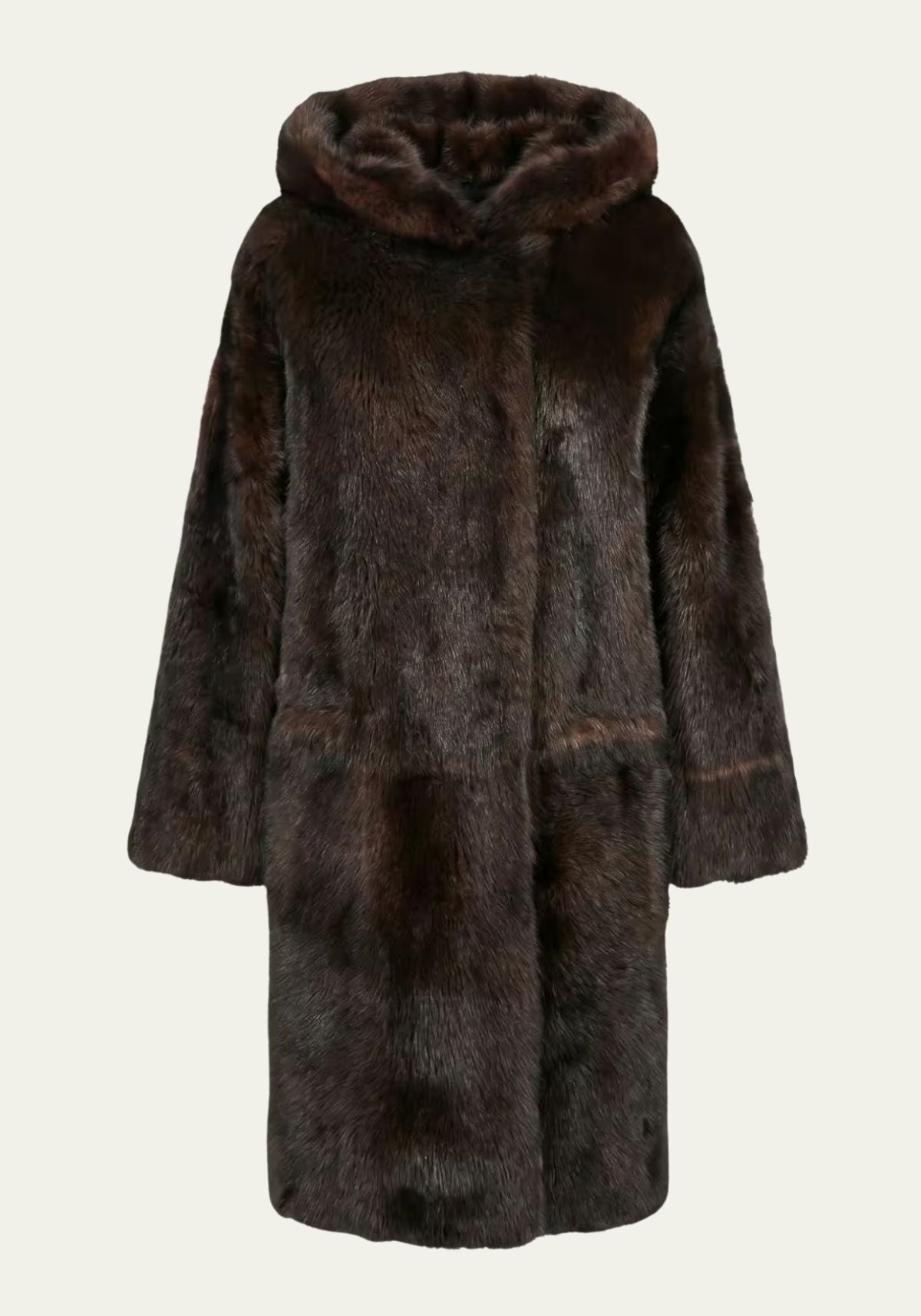 Luxuriöser Toscana Lammfell-Wendemantel mit Kapuze – Braun Modell 1095
