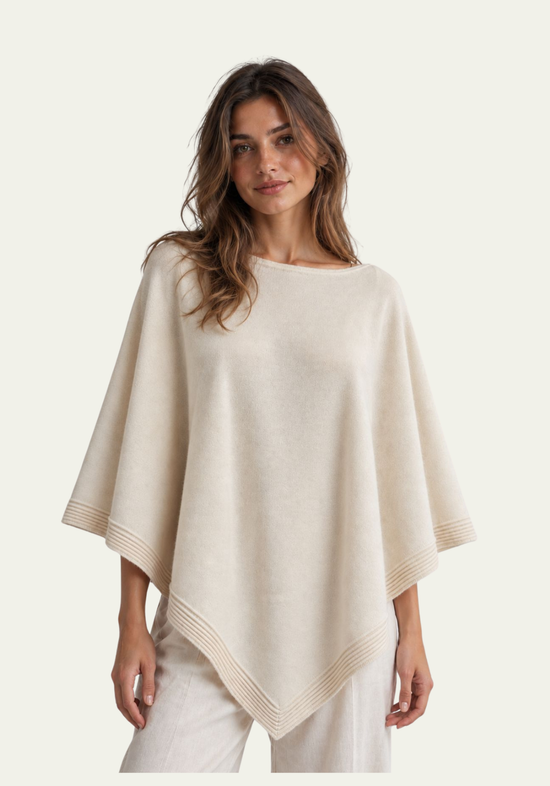 Damen-Kaschmirponcho aus 100 % Cashmere Weiß
