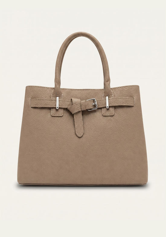 Elegante Echtleder-Handtasche Taupe mit Schulterriemen