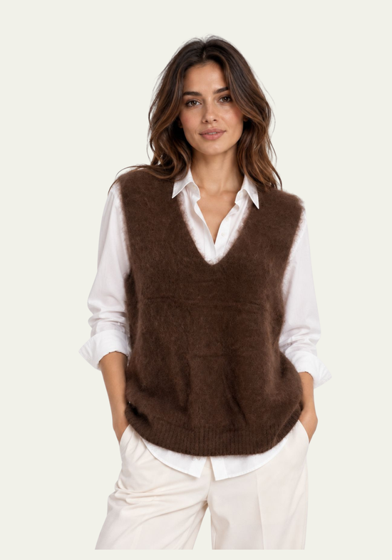 Damen-Strickweste aus Wolle und Kaschmir Braun