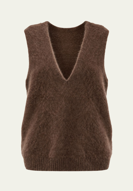 Damen-Strickweste aus Wolle und Kaschmir Braun