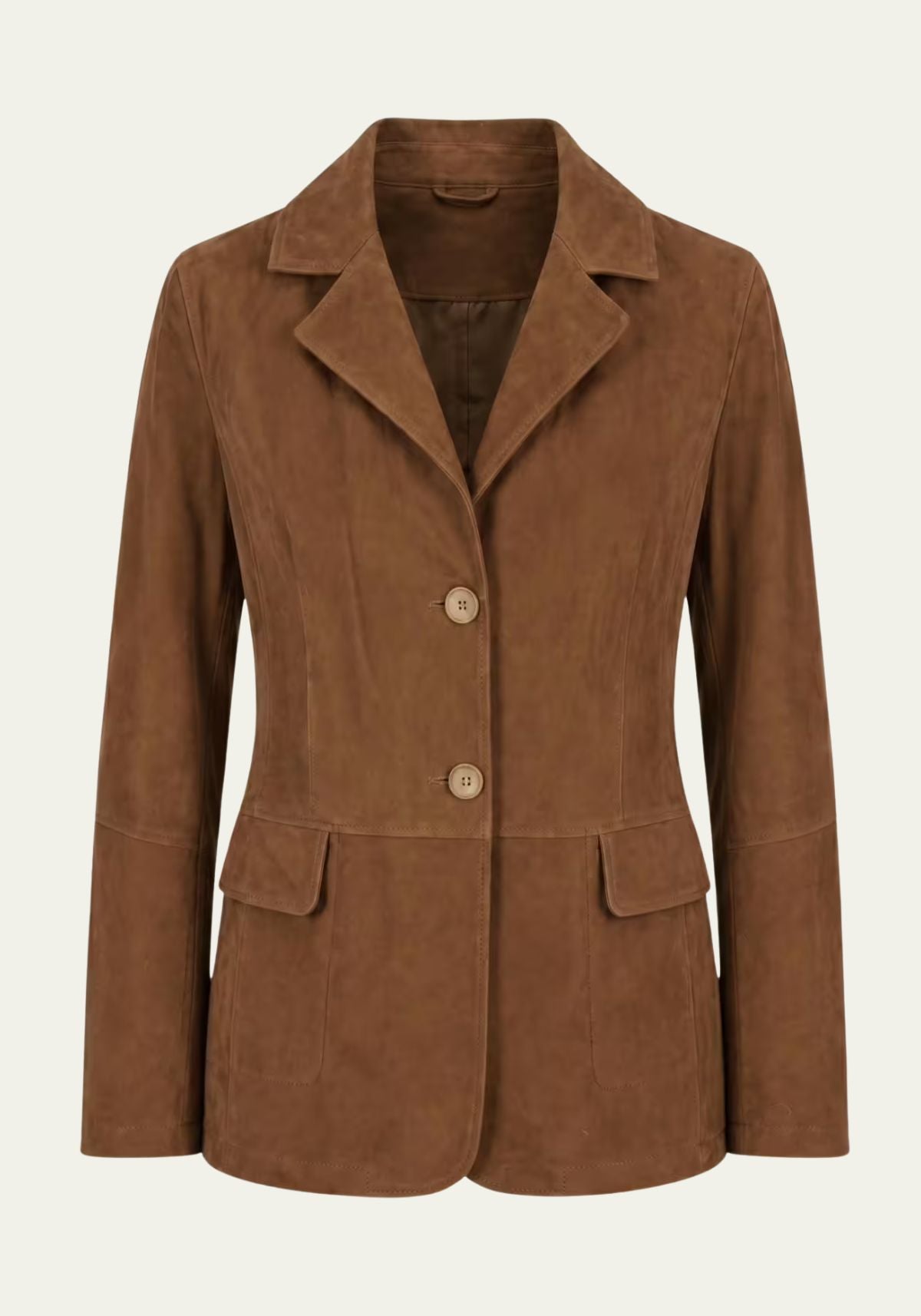 Eleganter Lederblazer Cognac – Damen Sakko aus Lammveloursleder