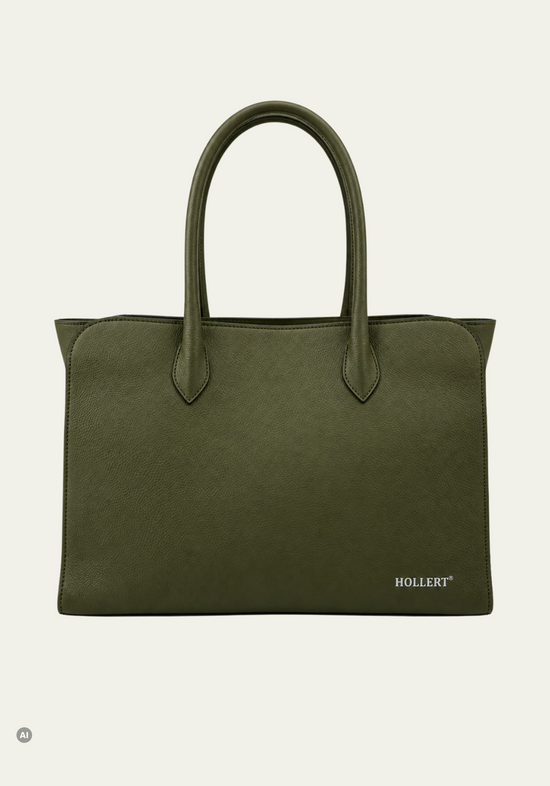 Damen-Henkeltasche aus genarbtem Leder Olivgrün