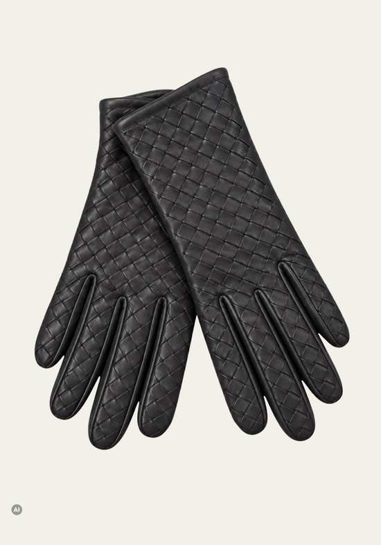 Damen-Lederhandschuhe mit Flechtstruktur und 100 % Kaschmirfutter Anthrazit M03