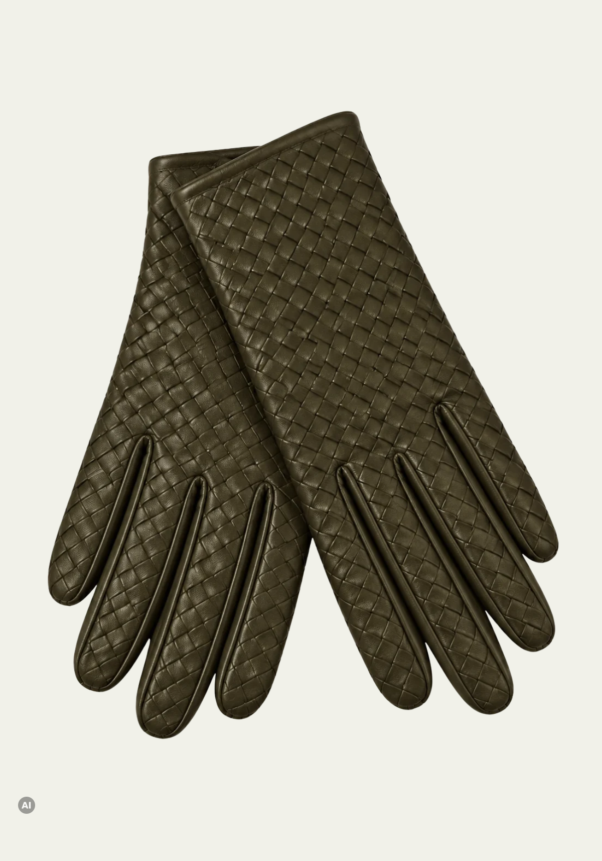 Damen-Lederhandschuhe mit Flechtstruktur und 100 % Kaschmirfutter Olive M03