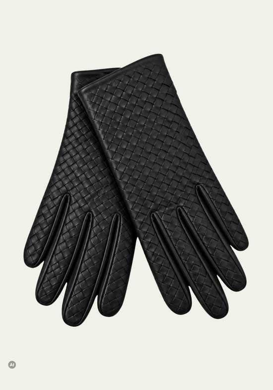 Damen-Lederhandschuhe mit Flechtstruktur und 100 % Kaschmirfutter Schwarz M03
