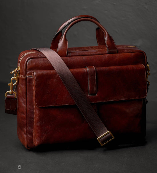 Große Aktentasche aus Leder für Laptops - The Chateau: Brown