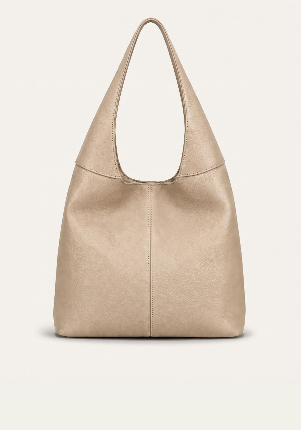 Cremebeige Damen-Handtasche aus Leder in frontaler Freistellung mit breitem Tragegriff.