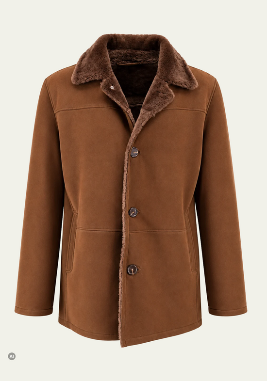 Herren-Lammfelljacke Braun mit markantem Fellkragen