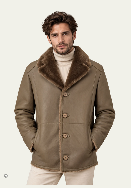Herren-Lammfelljacke aus Shearling mit breitem Reverskragen