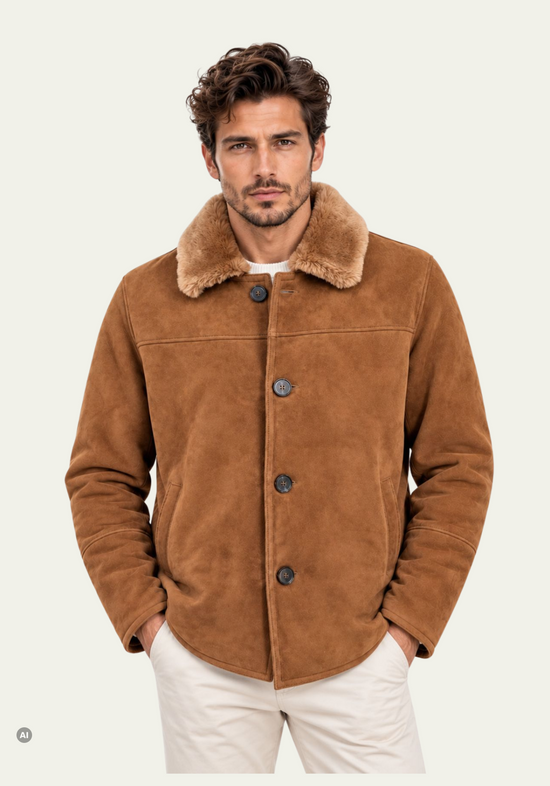 Herren-Lammfelljacke aus Shearling mit samtiger Lederoberfläche