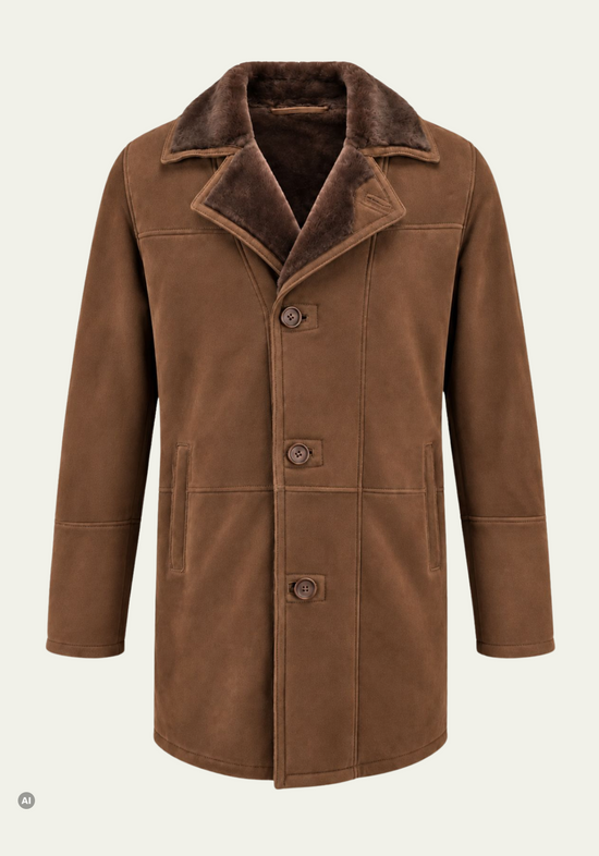 Herren-Lammfellkurzmantel Braun im klassischen Car-Coat-Stil