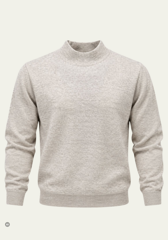 Herren-Lammwollpullover mit Stehkragen Beige Modell BALIKCI
