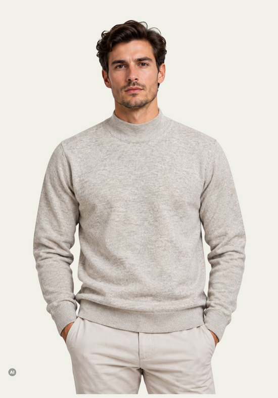 Herren-Lammwollpullover mit Stehkragen Beige Modell BALIKCI