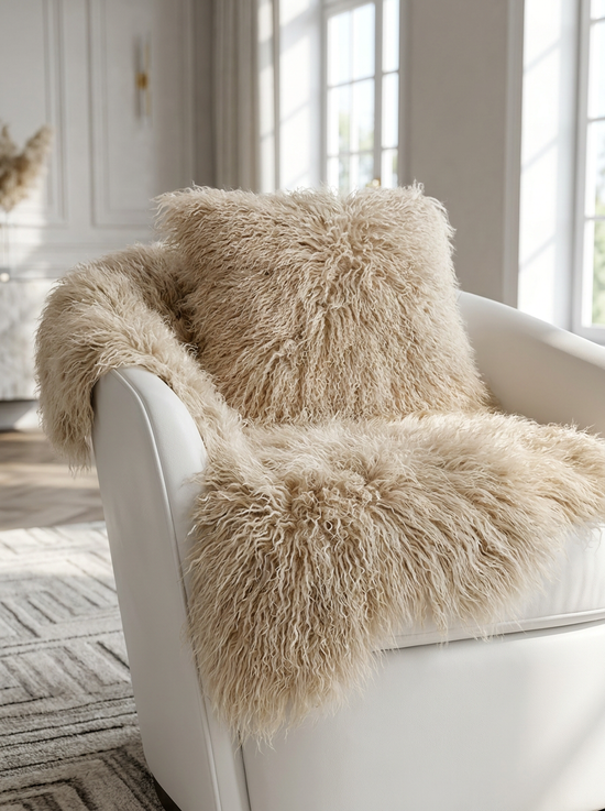 Lammfellkissen Tibet Beige mit Inlett