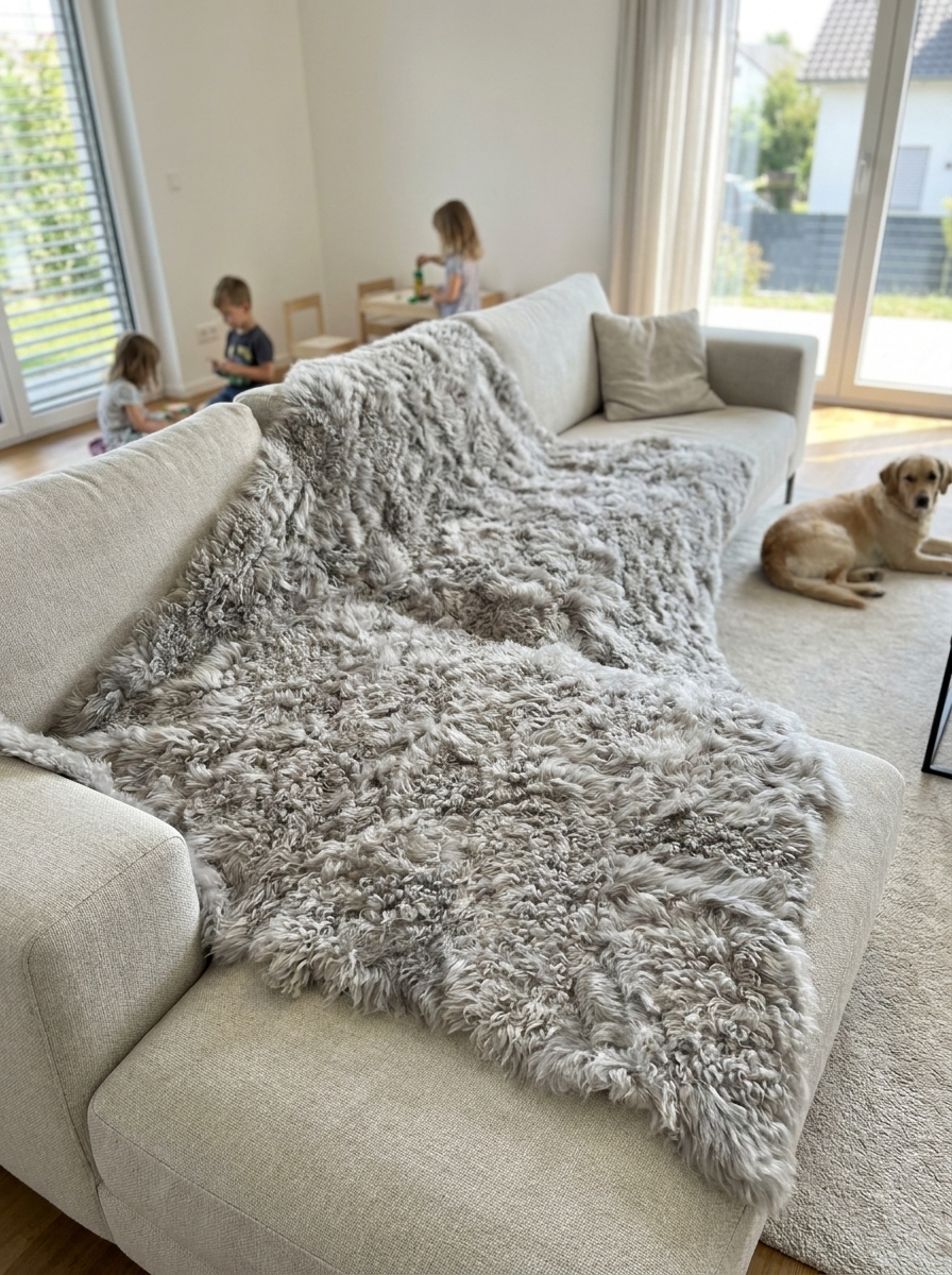 Lammfelldecke Toscana Modell 2560 – Silber Curly 190 x 155 cm