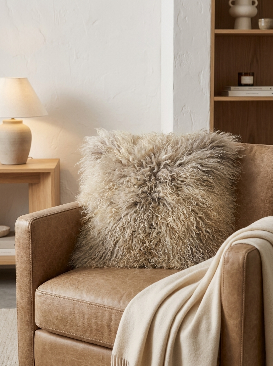 Lammfellkissen Gotland – Beige mit Inlett