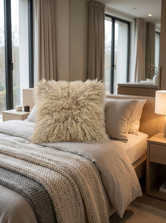 Lammfellkissen Gotland – Beige mit Inlett