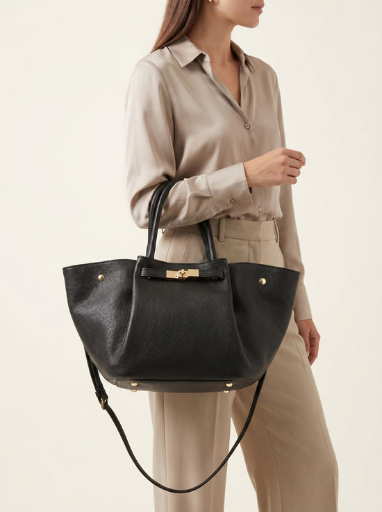 Luxus Damenhandtasche Echtleder Schwarz