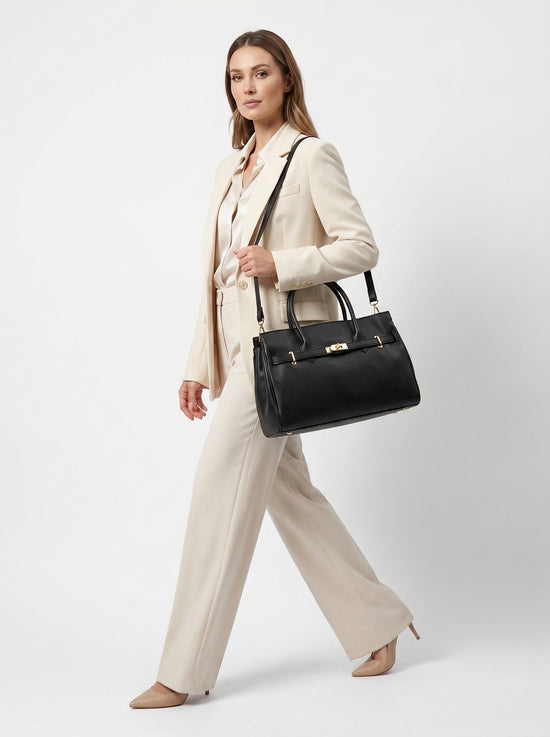 Damen Handtasche Echtleder Schwarz – Zeitloses Business Design