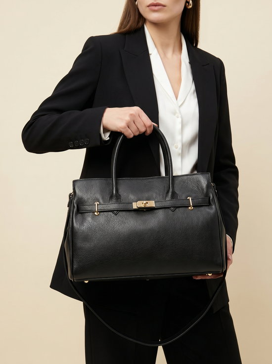 Damen Handtasche Echtleder Schwarz – Zeitloses Business Design