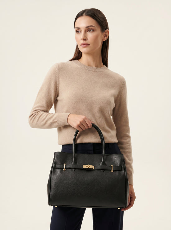 Damen Handtasche Echtleder Schwarz – Zeitloses Business Design