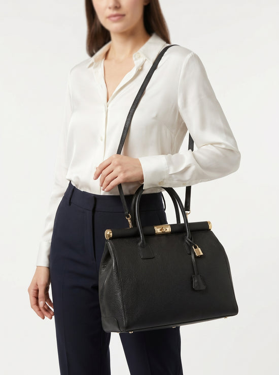 Exklusive Damen-Lederhandtasche in Schwarz – Elegante Business- & Schultertasche
