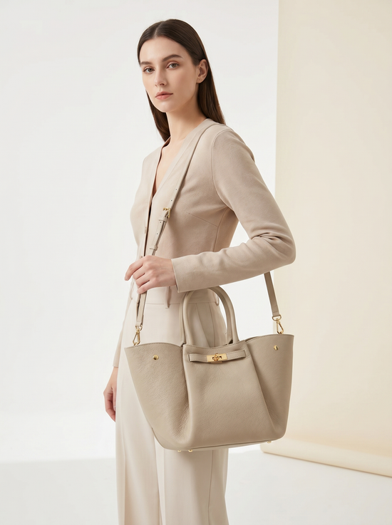 Luxus Damenhandtasche Echtleder Cremebeige
