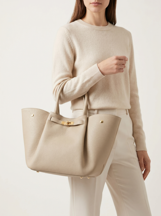 Luxus Damenhandtasche Echtleder Cremebeige
