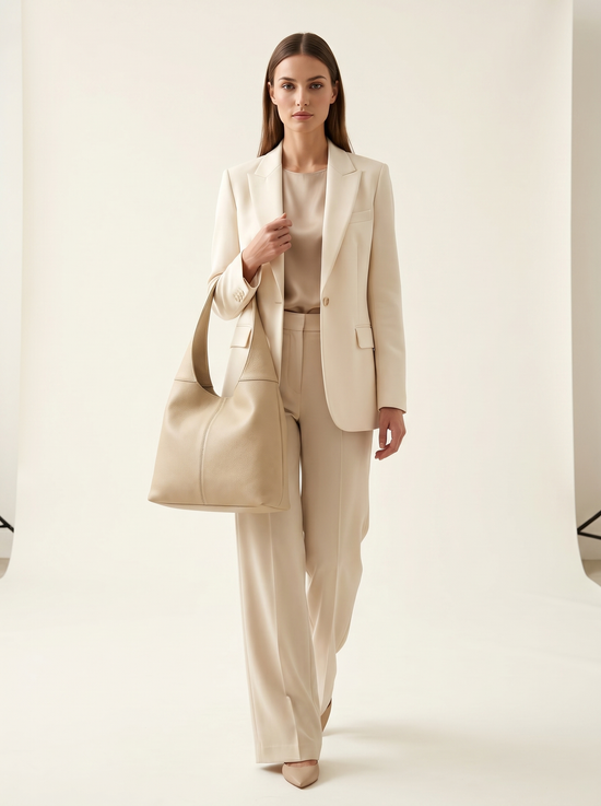 Minimalistische Hobo Bag Echtleder Cremebeige – Schultertasche