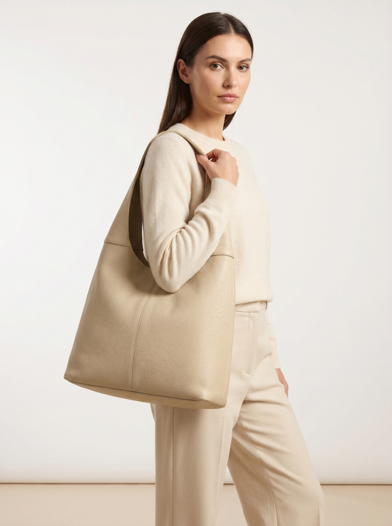Minimalistische Hobo Bag Echtleder Cremebeige – Schultertasche