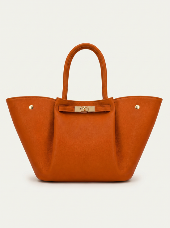 Luxus Damenhandtasche Echtleder Cognac Gold Edition