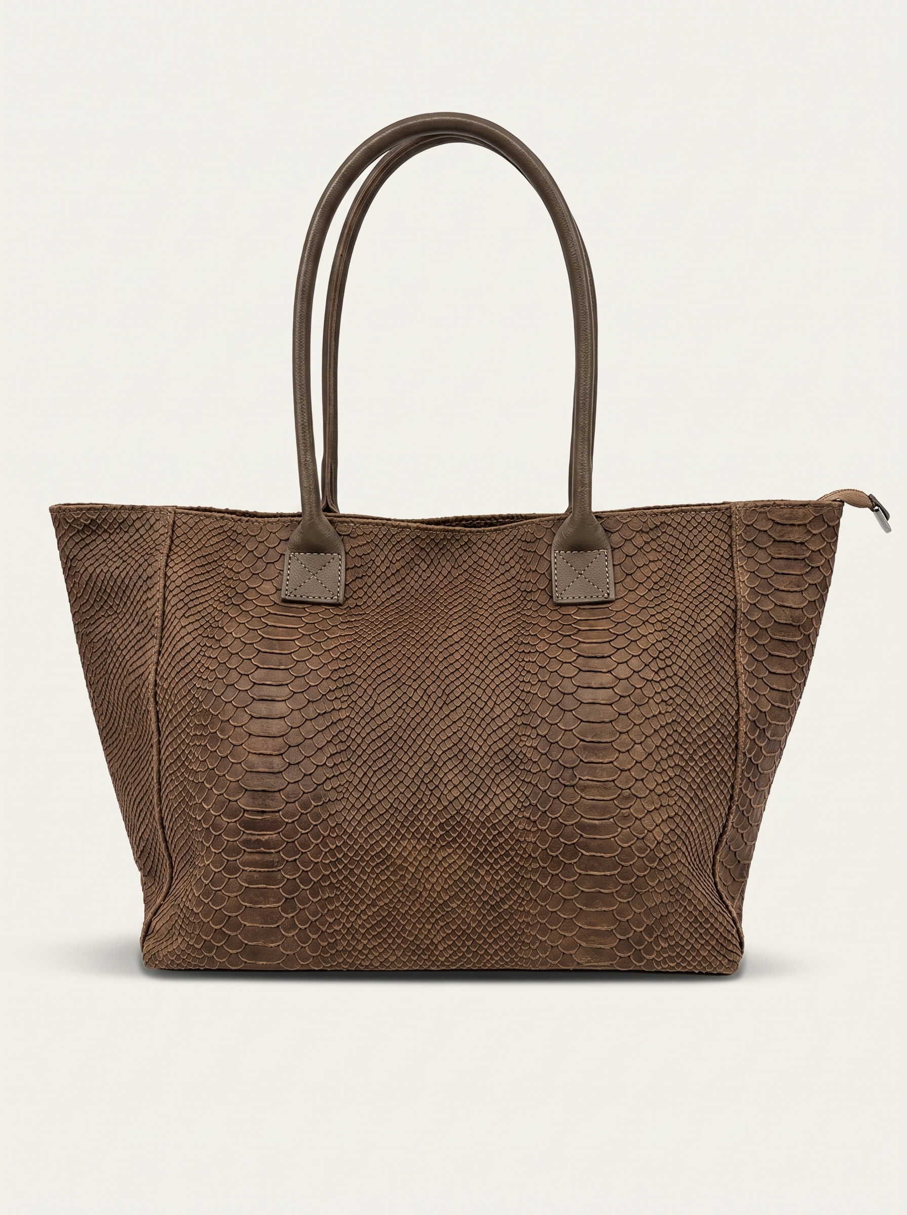 Damen Shopper aus Veloursleder mit Kroko-Prägung – Braun