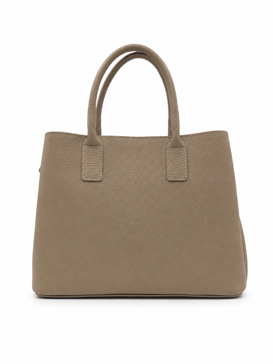 Elegante Echtleder-Handtasche Taupe mit Schulterriemen