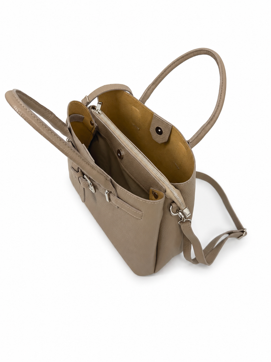 Elegante Echtleder-Handtasche Taupe mit Schulterriemen