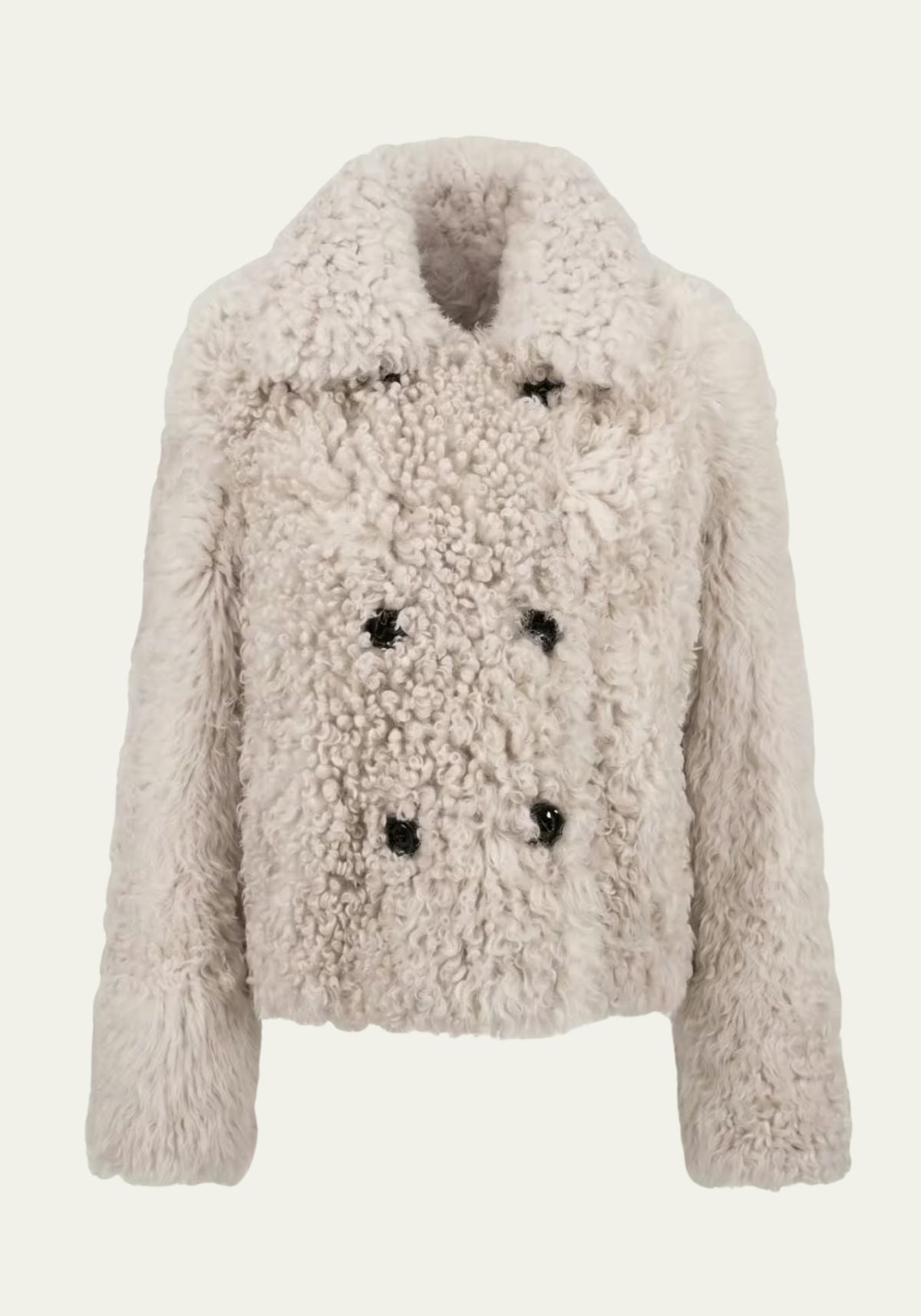 Curly Lammfelljacke für Damen in Creme-Beige als Frontansicht ohne Model.