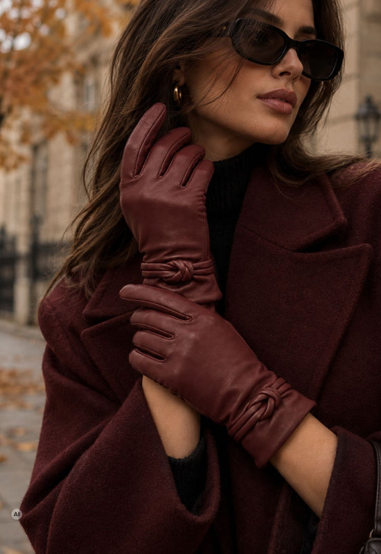 Damen-Lederhandschuhe mit 100 % Kaschmirfutter Bordeaux O02