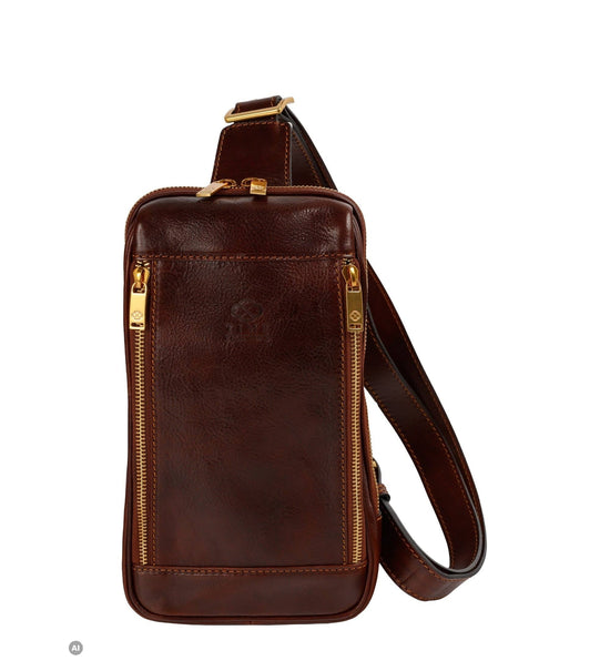 Lederschultertasche Brusttasche - Kim: Brown