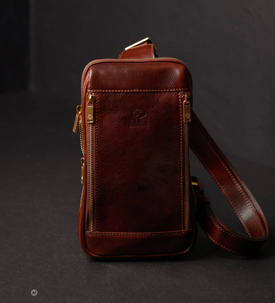 Lederschultertasche Brusttasche - Kim: Brown