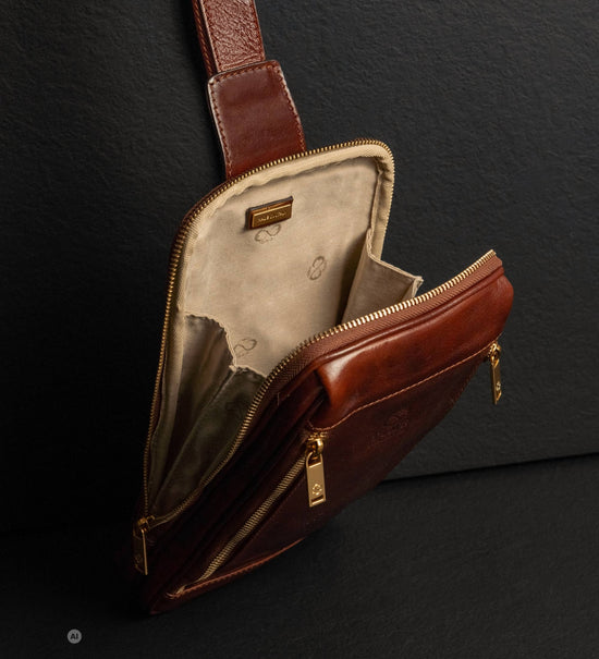 Lederschultertasche Brusttasche - Kim: Brown