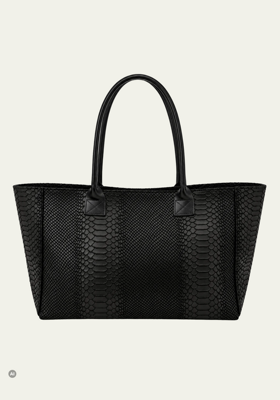 LOLA – Tasche aus italienischem italienischem Leder mit Python-Prägung – Schwarz