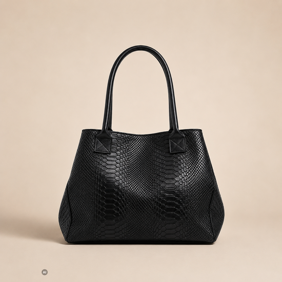 LOLA – Tasche aus italienischem italienischem Leder mit Python-Prägung – Schwarz