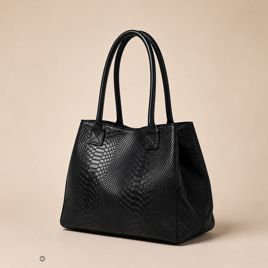 LOLA – Tasche aus italienischem italienischem Leder mit Python-Prägung – Schwarz