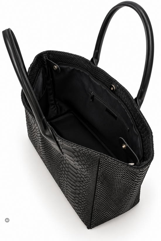LOLA – Tasche aus italienischem italienischem Leder mit Python-Prägung – Schwarz