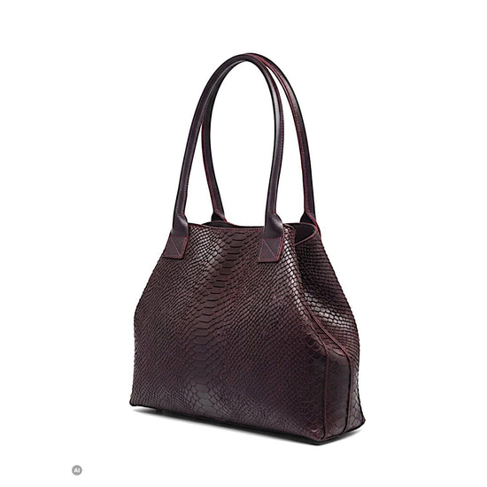 LOLA – Tasche aus italienischem Leder mit Python-Prägung – Burgunder