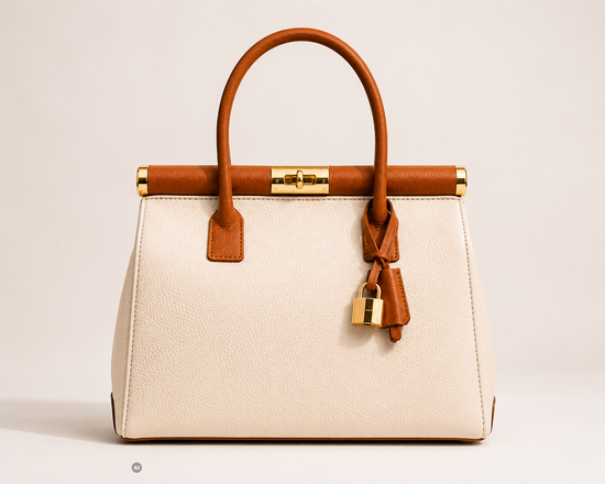 NORA – Tasche aus italienischem Dollaro-Leder – Creme & Camel