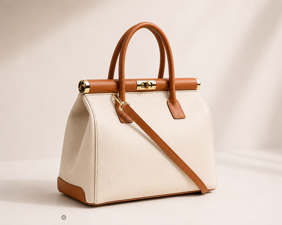 NORA – Tasche aus italienischem Dollaro-Leder – Creme & Camel