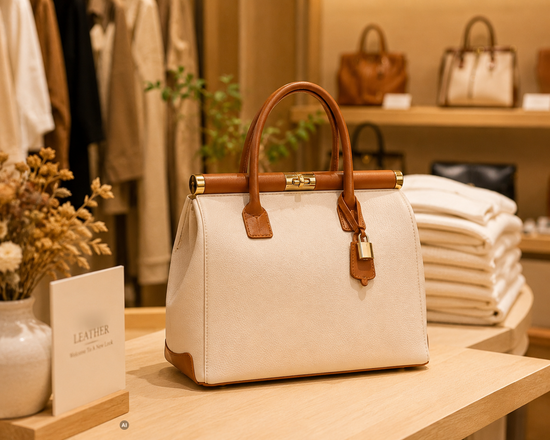 NORA – Tasche aus italienischem Dollaro-Leder – Creme & Camel
