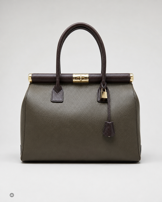 NORA – Tasche aus italienischem Dollaro‑Leder – Taupe & Dunkelbraun