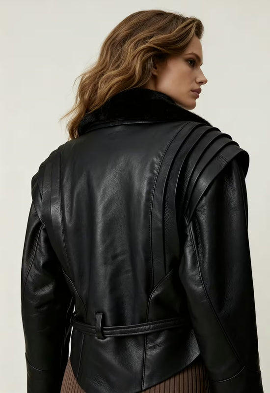 Kurtka shearling z owczej skóry - Szlachetny styl contemporary z dopasowaną formą